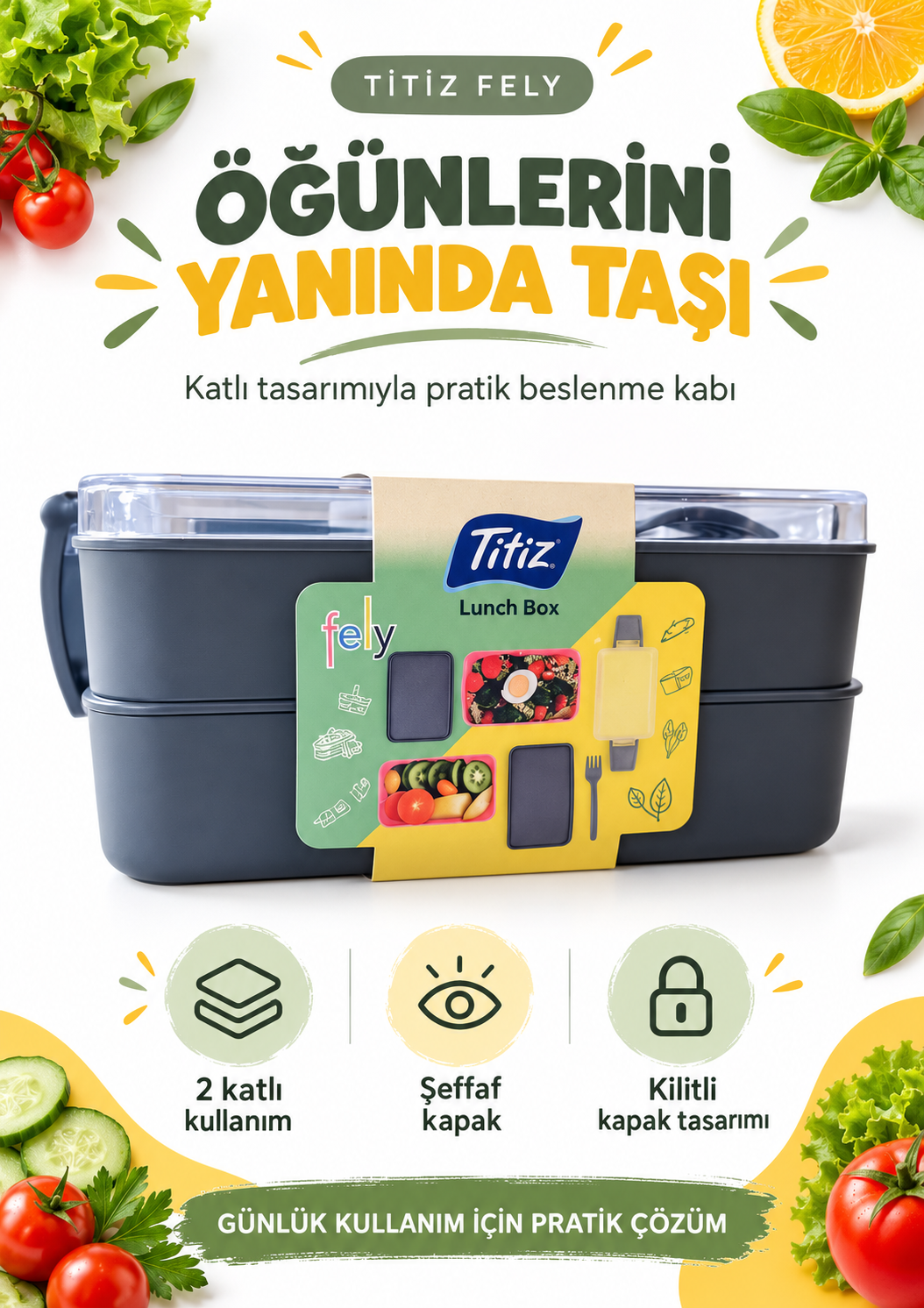 Titiz Saklama Kabı Aroni Fely Fiambrera 2 Katlı Beslenme Kutusu